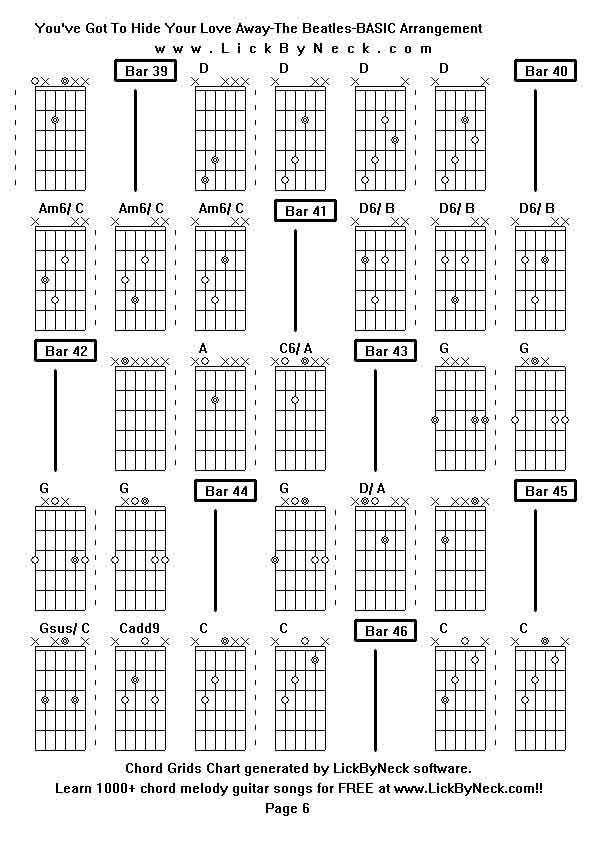 Chord Grids Chart of chord melody fingerstyle guitar song-You've Got To Hide Your Love Away-The Beatles-BASIC Arrangement,generated by LickByNeck software.